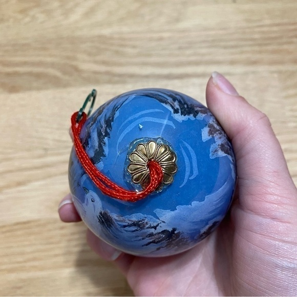 Glass Christmas Ball Ornament Doves Blue Two Turtle Doves Vintage - Picture 7 of 9